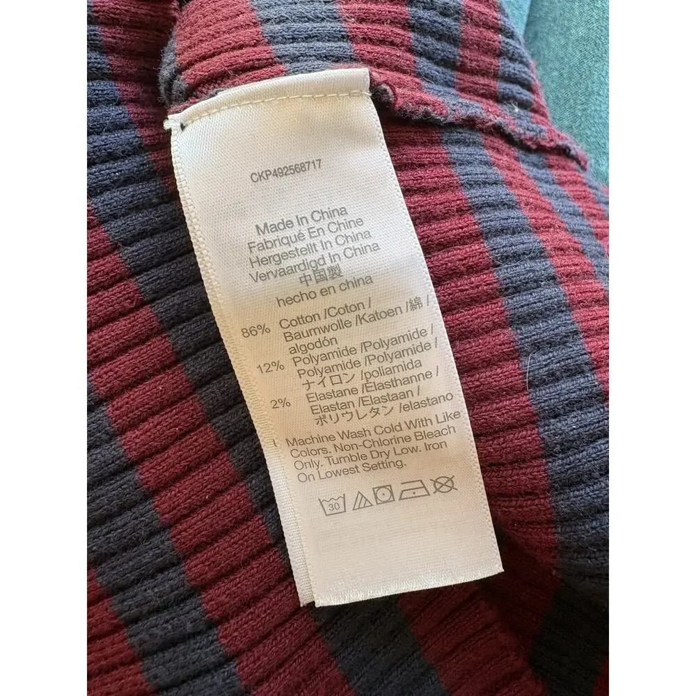 MADEWELL Mock-neck Sweater in Stripe Long Sleeves Dark Red/Navy Combo Sz S